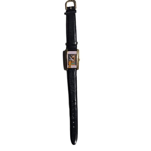 Vtg 1990s Armitron Scooby Doo Mirror Black Leather Band Women's Wrist Watch - Picture 1 of 4